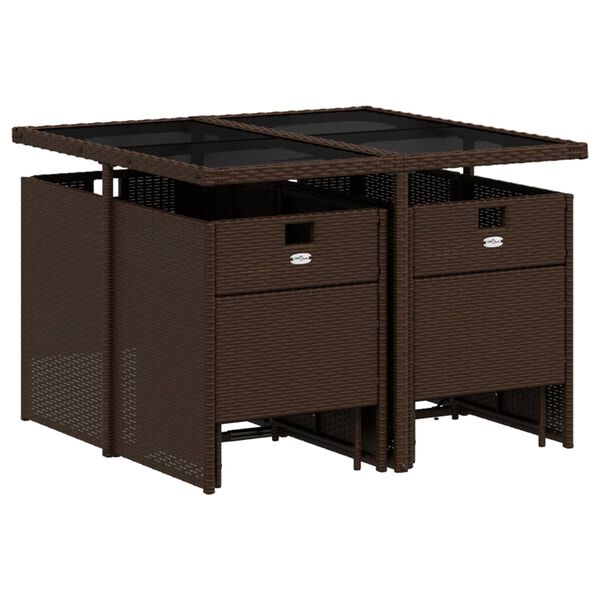 vidaXL 9 Parta Gar&eth;bor&eth;sett me&eth; Sessum Br&uacute;nt P&oacute;l&yacute;rattan