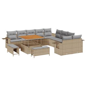 vidaXL Gar&eth;s&oacute;fa sett 13 pcs Drapplita&eth;ur p&oacute;l&yacute;rattan