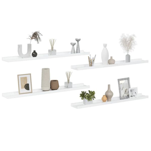 vidaXL Vegghillur 4 stk. H&aacute;glansandi Hv&iacute;tar 80x9x3 cm