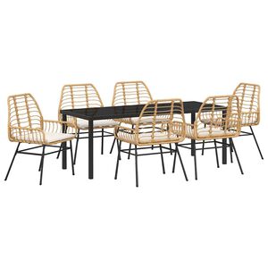 vidaXL Gar&eth;ur bor&eth;sett 7 pcs Br&uacute;nn p&oacute;l&yacute;rattan