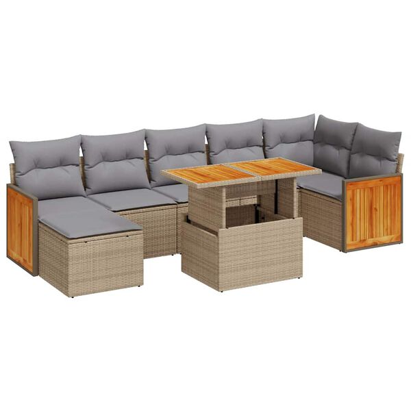 vidaXL 8 stykki gar&eth;s&oacute;fasett me&eth; p&uacute;&eth;um Beige Poly Rattan Acacia