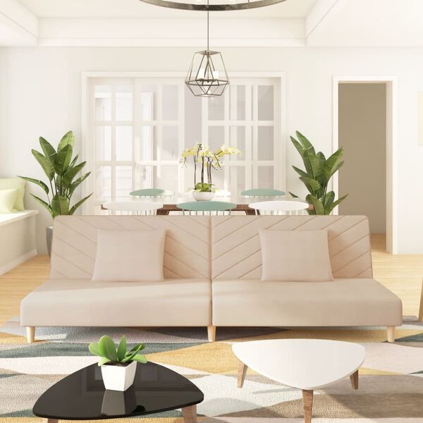 vidaXL 2-sæta Svefnsófi með Tveimur Púðum Rjómahvíttt Tauáklæði