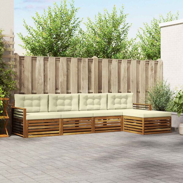 vidaXL &Uacute;ti s&oacute;fasett me&eth; p&uacute;&eth;i 5 pcs N&aacute;tt&uacute;rulegt og Krem