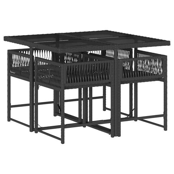 vidaXL 5 Hluta Gar&eth;bor&eth;stofusett me&eth; Sessum Svart P&oacute;l&yacute;rattan