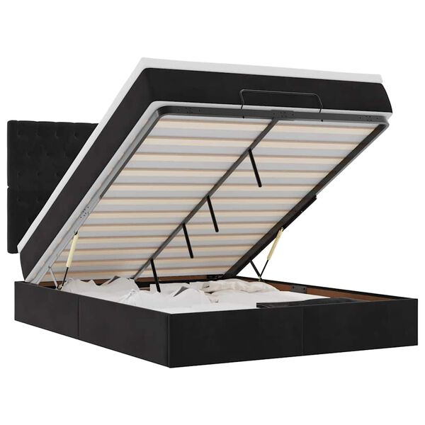 vidaXL Ottoman r&uacute;m me&eth; d&yacute;num Svart 140x190cm Flauel