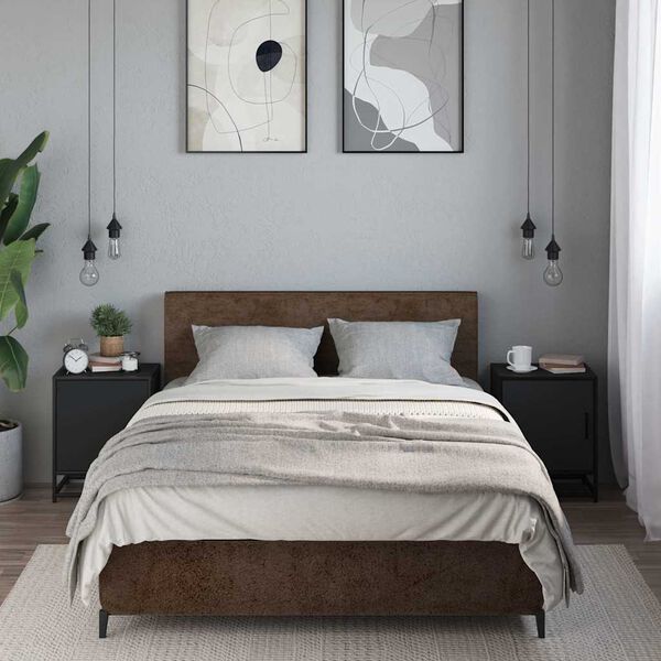 vidaXL náttborðsskápar 2 stk Svartur Hannaður viður og málmur