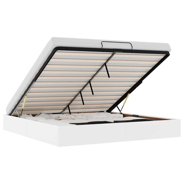 vidaXL Ottoman r&uacute;mgrind &aacute;n d&yacute;nu Hv&iacute;tt Super King gervi le&eth;ur