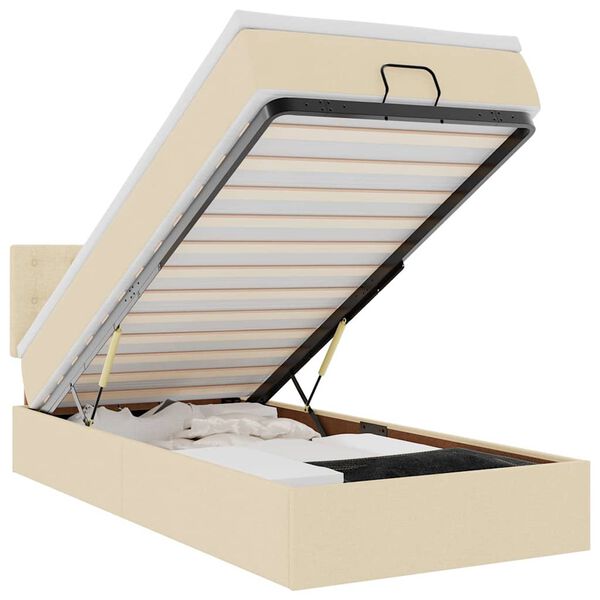 vidaXL Ottoman r&uacute;m me&eth; d&yacute;nu & LED krem 90x200 cm Efni