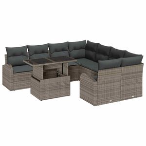 vidaXL Gar&eth;s&oacute;fa sett me&eth; p&uacute;&eth;i me&eth; geymslu 9 pcs Gr&aacute;r Poly Rattan