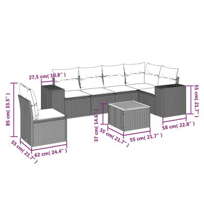 vidaXL 7 Hluta Garðsófasett með Sessum Svart Pólýrattan