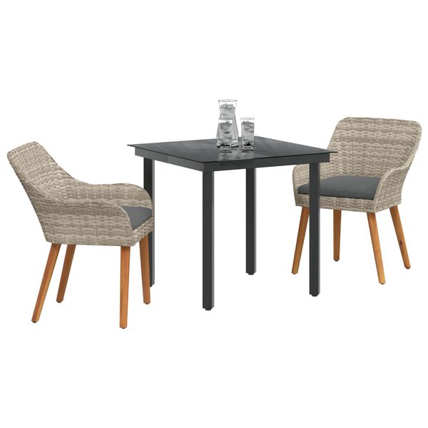 vidaXL Gar&eth;ur bor&eth;sett me&eth; p&uacute;&eth;i 3 pcs Lj&oacute;sgr&aacute;r p&oacute;l&yacute;rattan