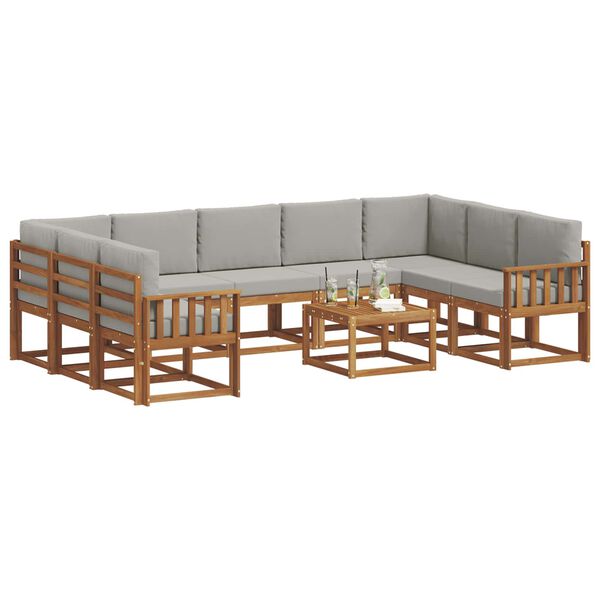 vidaXL &Uacute;ti s&oacute;fasett me&eth; p&uacute;&eth;i 10 pcs N&aacute;tt&uacute;rulegt og Lj&oacute;st Gr&aacute;tt