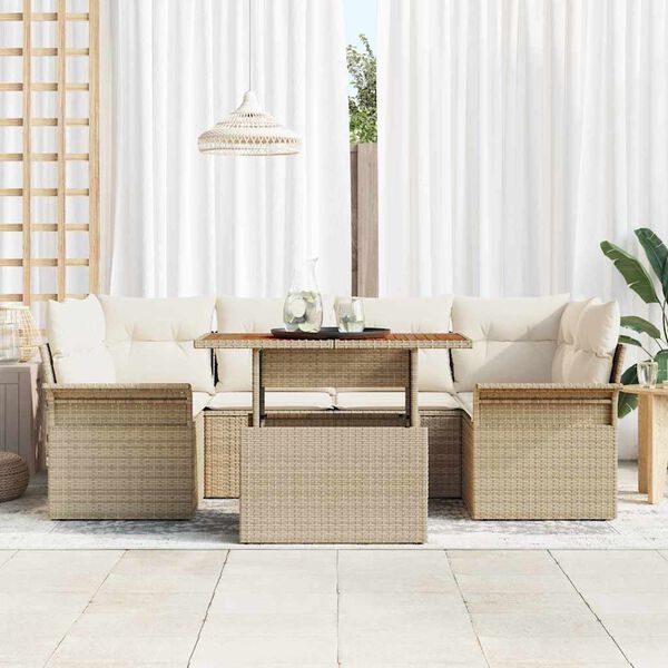 vidaXL Gar&eth;s&oacute;fa sett me&eth; geymslu 7 pcs Drapplita&eth;ur Poly rattan