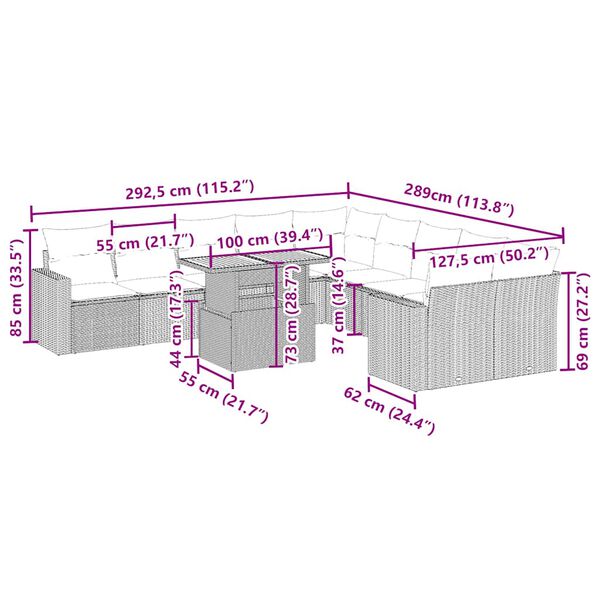 vidaXL 11 Hluta Gar&eth;s&oacute;fasett me&eth; Sessum Drapplita&eth; P&oacute;l&yacute;rattan