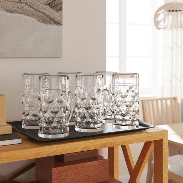 vidaXL Bjórkrúsir með Handfangi Gler 6 stk. 500 ml