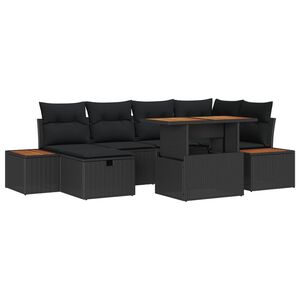 vidaXL Gar&eth;s&oacute;fa sett me&eth; p&uacute;&eth;i me&eth; geymslu 7 pcs Svartur p&oacute;l&yacute;rattan