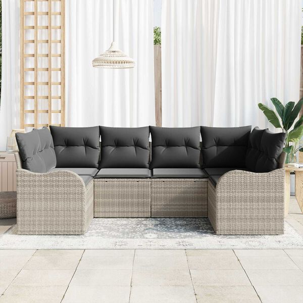 vidaXL Garðsófa sett með púði 6 pcs Ljósgrátt Poly rattan