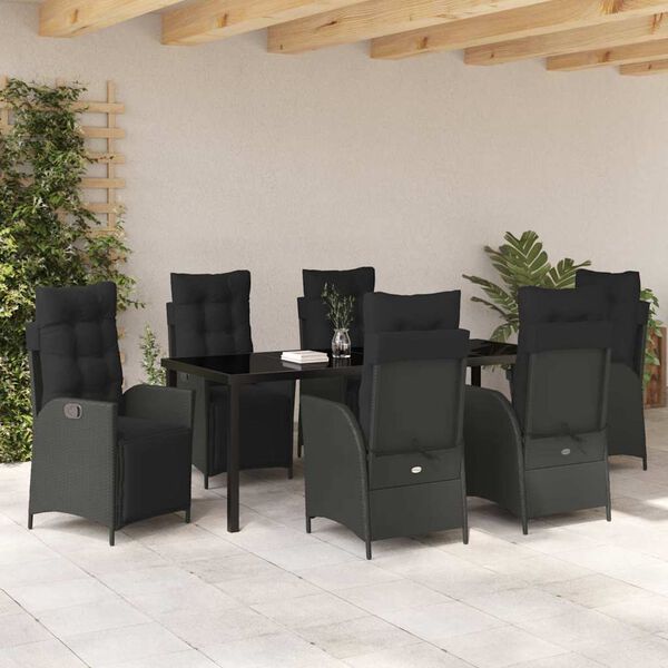 vidaXL Gar&eth;ur bor&eth;sett me&eth; p&uacute;&eth;i 7 pcs Svartur p&oacute;l&yacute;rattan