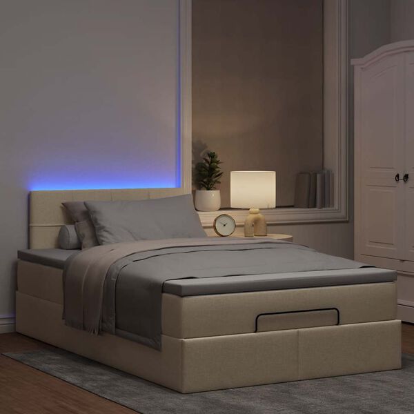 vidaXL Ottoman r&uacute;m me&eth; d&yacute;nu & LED krem 120x190cm Efni