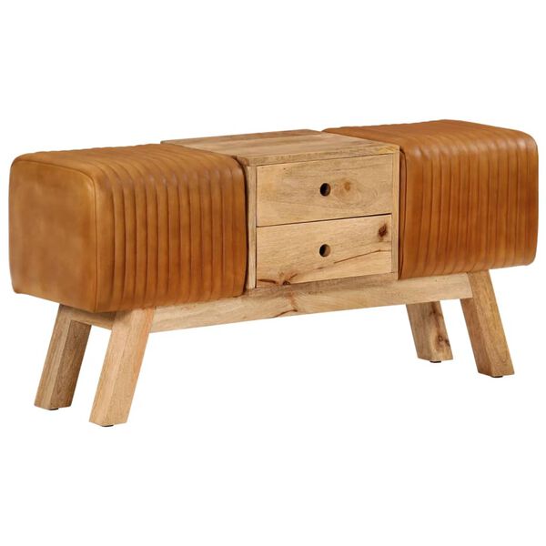 vidaXL l&iacute;kamsr&aelig;ktarbekkur 107 cm Ekta Le&eth;ur og Gegnheill Mang&oacute;vi&eth;ur