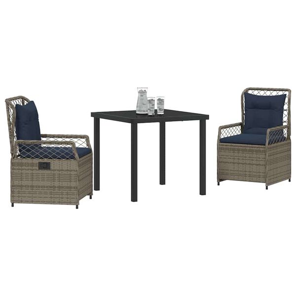 vidaXL Gar&eth;ur bor&eth;sett 3 pcs Gr&aacute;r p&oacute;l&yacute;rattan