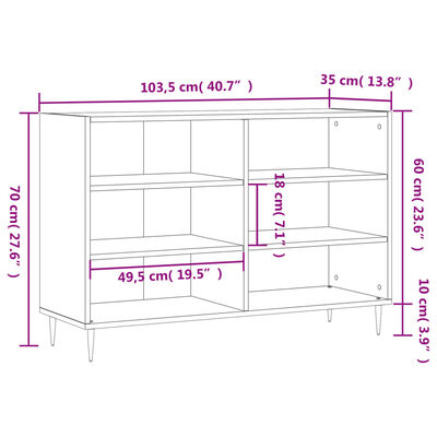 vidaXL Skenkur Steypugrár 103,5x35x70 cm Samsettur Viður