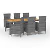 vidaXL 7 Parta Gar&eth;bor&eth;stofusett me&eth; P&uacute;&eth;um P&oacute;l&yacute;rattan Gr&aacute;tt