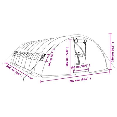 vidaXL Gróðurhús með Stálgrind Grænt 40 m² 8x5x2,3 m