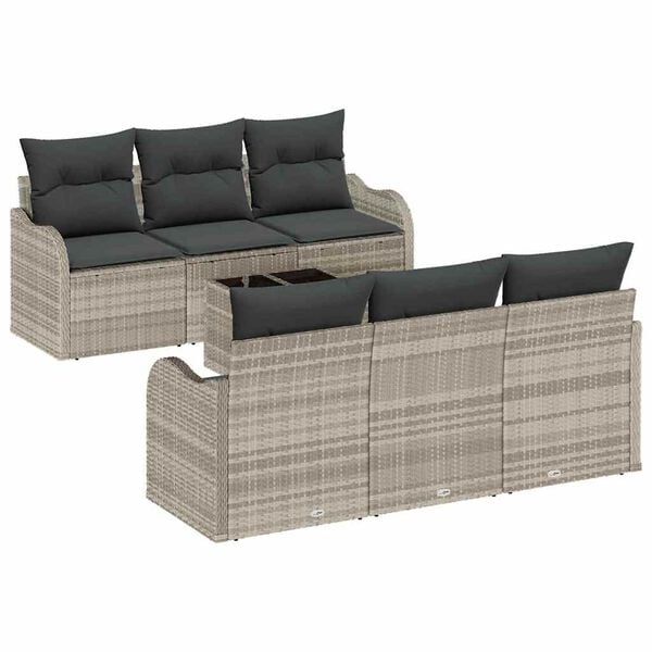 vidaXL Gar&eth;s&oacute;fa sett 7 pcs Lj&oacute;sgr&aacute;tt 55 x 55 x 37 cm Poly rattan