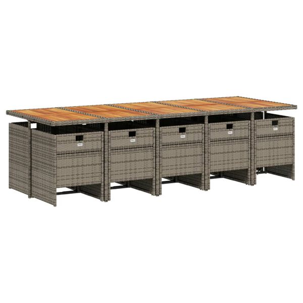 vidaXL 11 Hluta Gar&eth;h&uacute;sgagnasett me&eth; S&aelig;tisp&uacute;&eth;um P&oacute;l&yacute;rattan Gr&aacute;tt