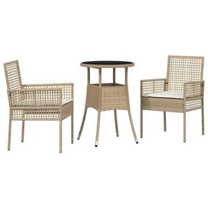 vidaXL Gar&eth;ur bor&eth;sett 3 pcs Drapplita&eth;ur p&oacute;l&yacute;rattan