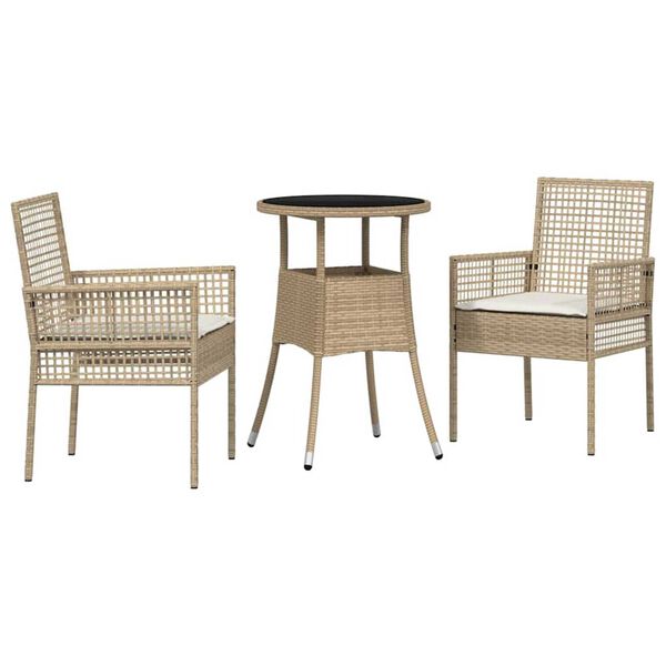 vidaXL Garður borðsett 3 pcs Drapplitaður Poly rattan