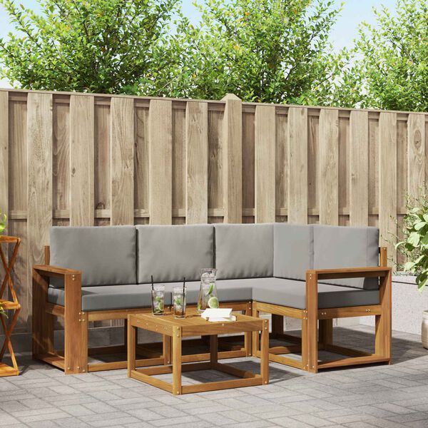 vidaXL &Uacute;ti s&oacute;fasett me&eth; p&uacute;&eth;i 5 pcs N&aacute;tt&uacute;rulegt og Lj&oacute;st Gr&aacute;tt