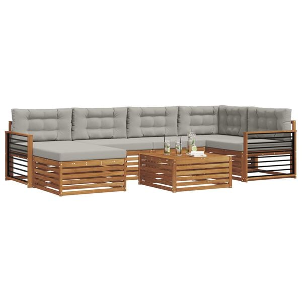 vidaXL &Uacute;ti s&oacute;fasett me&eth; p&uacute;&eth;i 7 pcs N&aacute;tt&uacute;rulegt og Lj&oacute;st Gr&aacute;tt