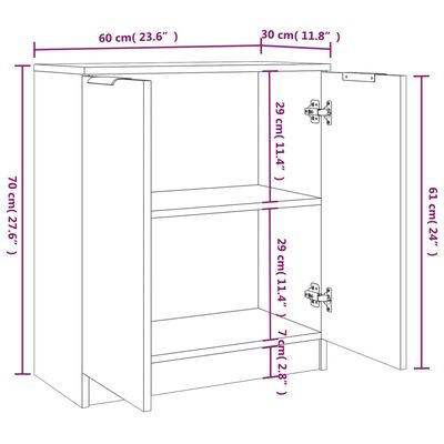 vidaXL Skenkir 2 stk. Hvítir 60x30x70 cm Samsettur Viður