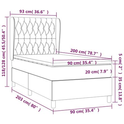 vidaXL Hólfað Springrúm með Dýnu Brúngrátt 90x200 cm Tauefni