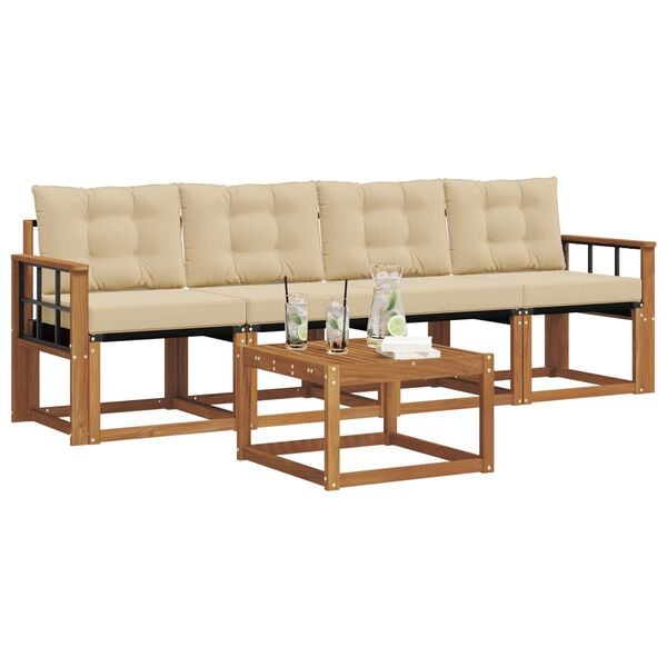 vidaXL &Uacute;ti s&oacute;fasett me&eth; p&uacute;&eth;i 5 pcs N&aacute;tt&uacute;rulegt og B&eacute;ig