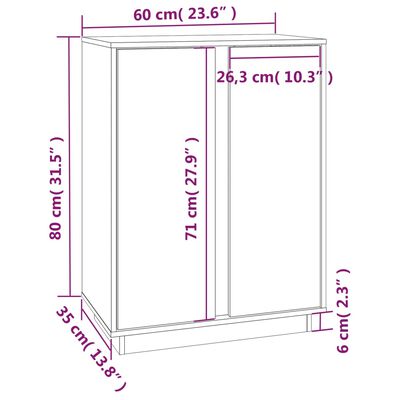 vidaXL Skenkur Grátt 60x35x80 cm Gegnheil Fura