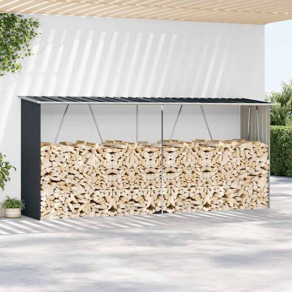 vidaXL Eldiviðarskúr Geymsluskúr Sínkhúðað Stál 330x84x152 cm Grár