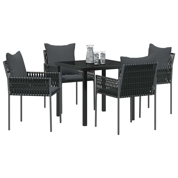 vidaXL Gar&eth;ur bor&eth;sett 5 pcs Svartur og gr&aacute;r PE rattan
