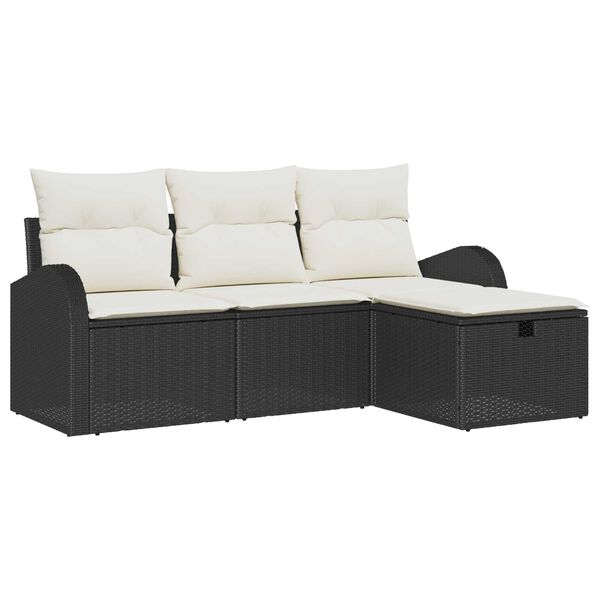 vidaXL Gar&eth;s&oacute;fa sett me&eth; p&uacute;&eth;i me&eth; geymslu 4 pcs Svartur Poly rattan