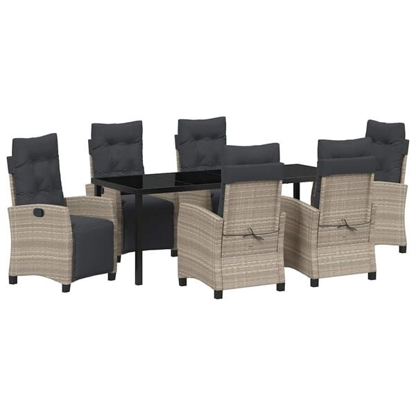 vidaXL Gar&eth;ur bor&eth;sett me&eth; p&uacute;&eth;i 7 pcs Lj&oacute;sgr&aacute;r p&oacute;l&yacute;rattan