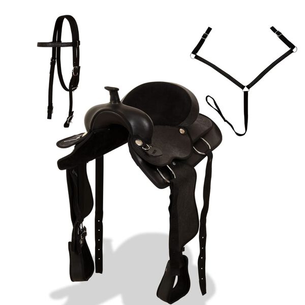 vidaXL K&uacute;rekahnakkur, H&ouml;fu&eth;le&eth;ur og Bringu&oacute;l Ekta Le&eth;ur 15" Svartur