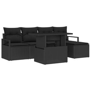 vidaXL Gar&eth;s&oacute;fa sett me&eth; geymslu 6 pcs Svartur Poly rattan