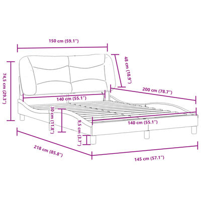 vidaXL Rúmgrind með LED Ljósum Dökkbrúnt 140x200 cm Efni