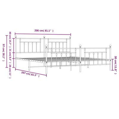 vidaXL Rúmgrind úr Málmi með Höfuðgafli & Fótagafli Hvít 200x200 cm