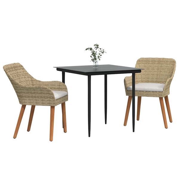 vidaXL Gar&eth;ur bor&eth;sett me&eth; p&uacute;&eth;i 3 pcs Drapplita&eth;ur p&oacute;l&yacute;rattan