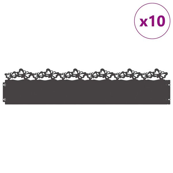 vidaXL Grasskantur 10 pcs Svartur 103 x 0,05 x 22 cm Stál
