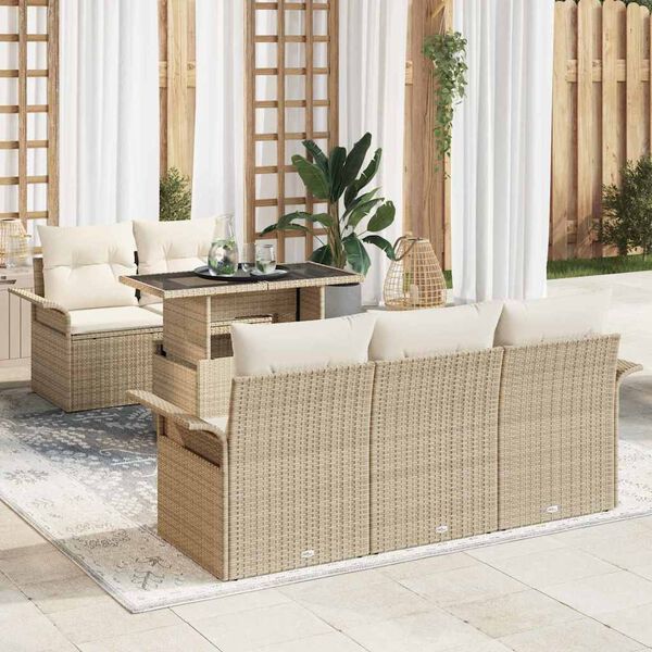 vidaXL Gar&eth;s&oacute;fa sett me&eth; p&uacute;&eth;i 6 pcs Drapplita&eth;ur Poly Rattan