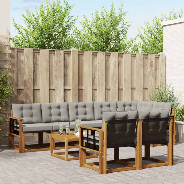 vidaXL &Uacute;ti s&oacute;fasett me&eth; p&uacute;&eth;i 9 pcs N&aacute;tt&uacute;rulegt og Lj&oacute;st Gr&aacute;tt